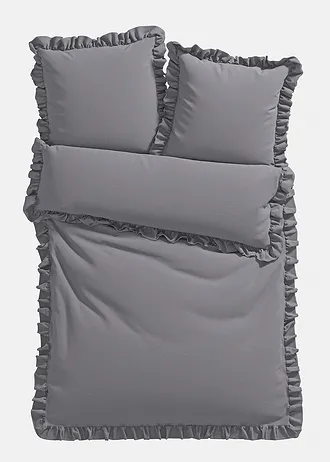 Dekbedovertrek linon met ruches, Kleur: grijs