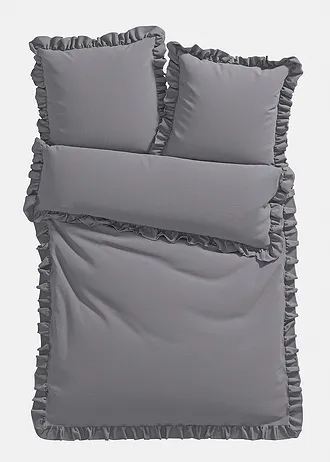 Parure de lit en linon avec volants • gris • Boutique bonprix
