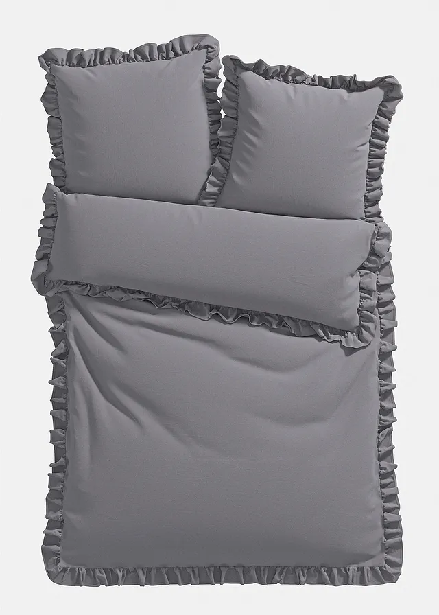 Dekbedovertrek linon met ruches • grijs • bonprix online shop