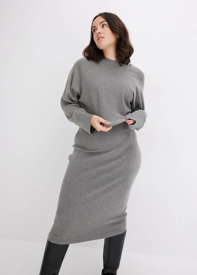 Gebreide jurk en shirt (2-dlg. set), Kleur: grijs gemêleerd