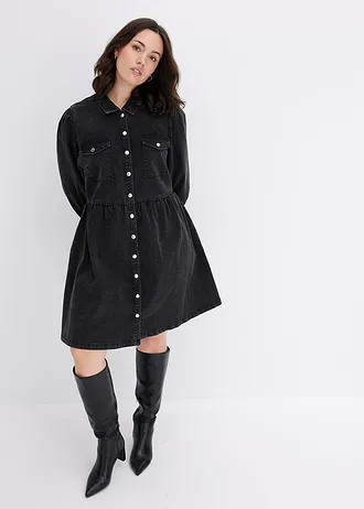 Džínové šaty, barva: černý denim