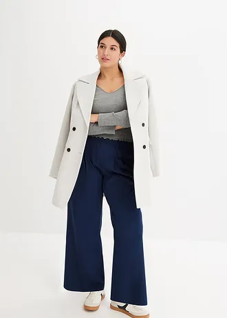 Wijd uitlopende broek met high waist, Kleur: donkerblauw