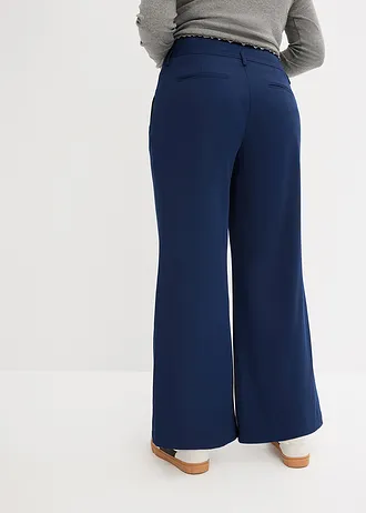 Wijd uitlopende broek met high waist, Kleur: donkerblauw
