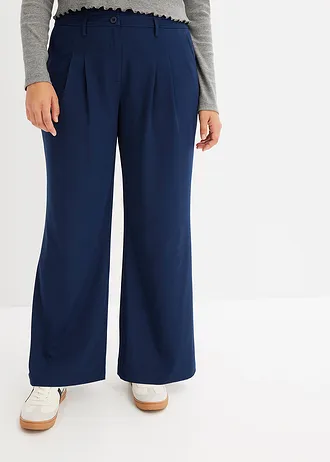 Wijd uitlopende broek met high waist, Kleur: donkerblauw