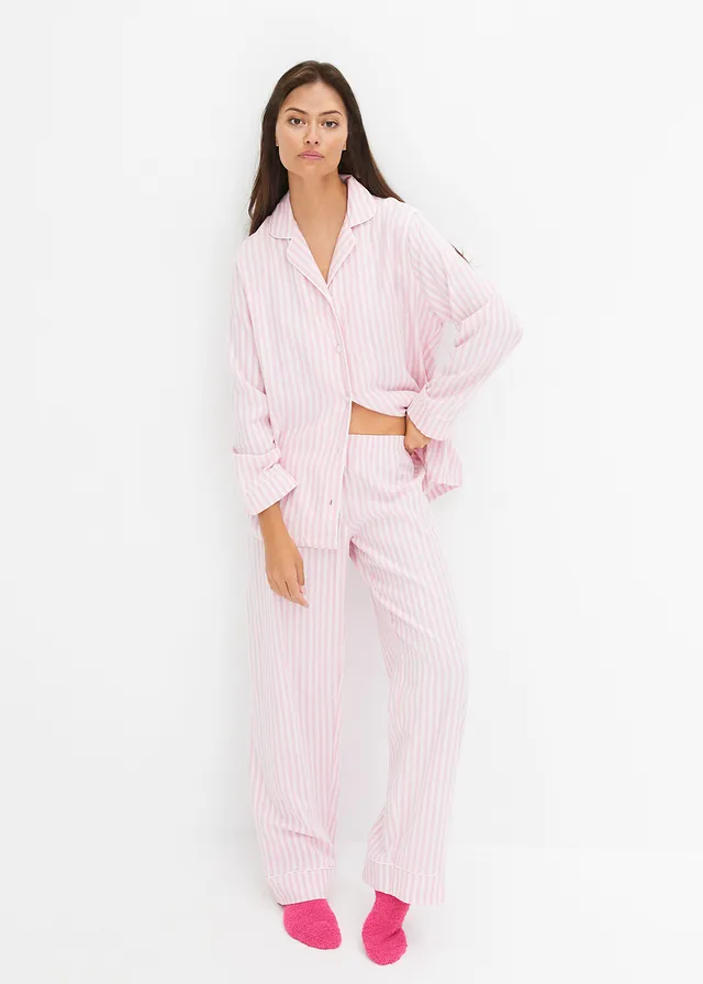Geweven pyjama van flanel met cadeautasje (3-dlg. set) • rookorchidee-lichtroze gestreept • product-page.page-title-suffix