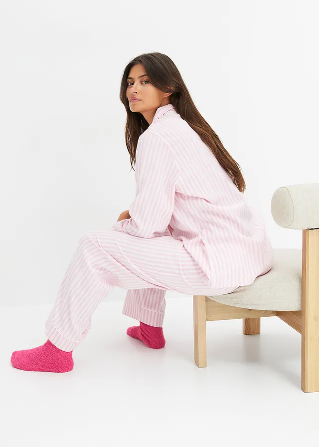 Geweven pyjama van flanel met cadeautasje (3-dlg. set), Kleur: rookorchidee-lichtroze gestreept