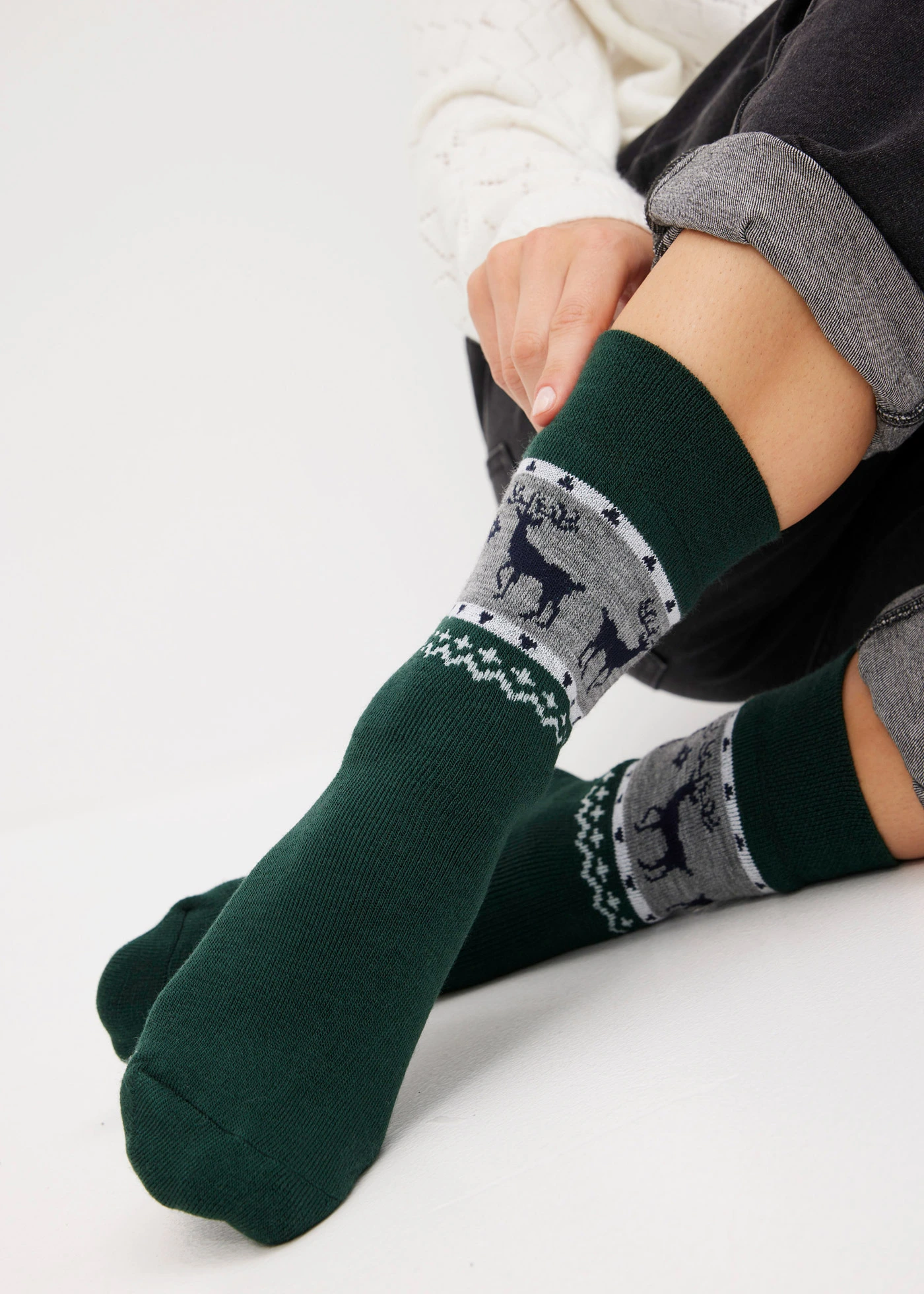 Lot de 4 paires de chaussettes thermo mixtes • vert mat-indigo clair-anthracite chiné • Boutique bonprix