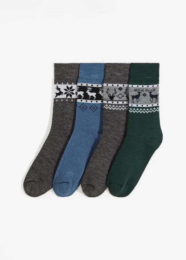 Termo ponožky, unisex (4 páry v balení) • antracitový melír + matně zelená + světlá indigo • bonprix obchod