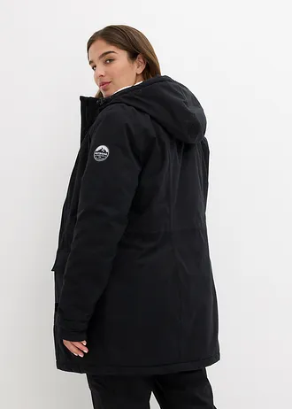 Outdoor parka met teddy fleece en capuchon, waterdicht, Kleur: zwart