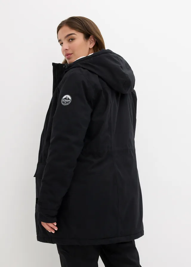 Parka imperméable avec polaire peluche dans la capuche, Couleur: noir