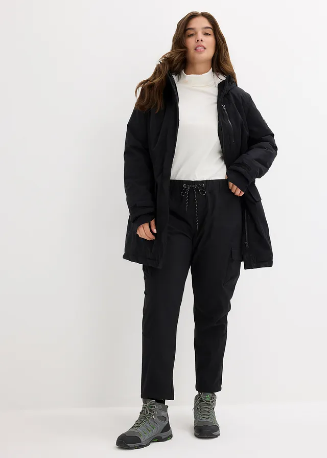 Parka imperméable avec polaire peluche dans la capuche, Couleur: noir
