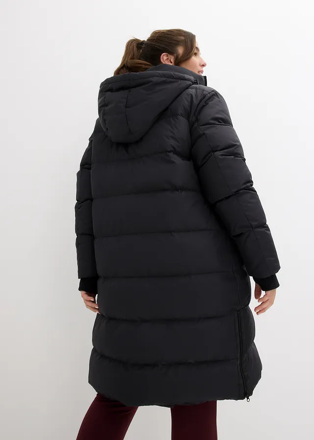 Lange donsjas met gerecycled dons, Kleur: zwart