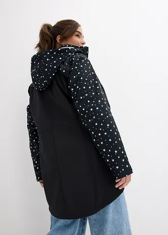 Outdoor softshell parka met teddy fleece • zwart gedessineerd plus size • bonprix online shop