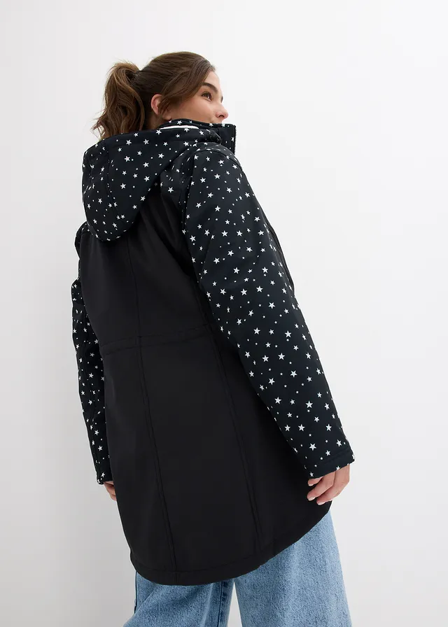 Parka en softshell technique avec doublure polaire douillette, Couleur: noir imprimé