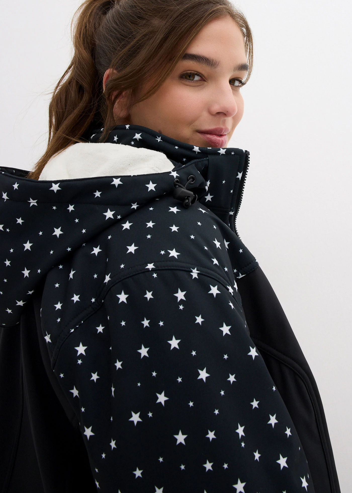 Outdoor softshell parka met teddy fleece • zwart gedessineerd plus size • bonprix online shop