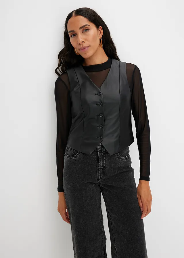 Imitatieleren gilet • zwart • bonprix online shop