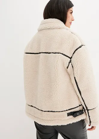 Imitatie lammy coat, Kleur: crème-zwart