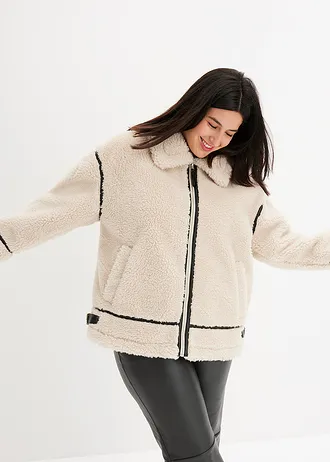 Imitatie lammy coat, Kleur: crème-zwart