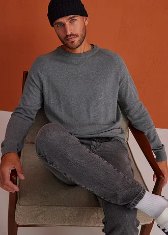 Svetr z jemné pleteniny z čisté bavlny (2 ks v balení) • šedý melír-tmavě modrá • bonprix obchod