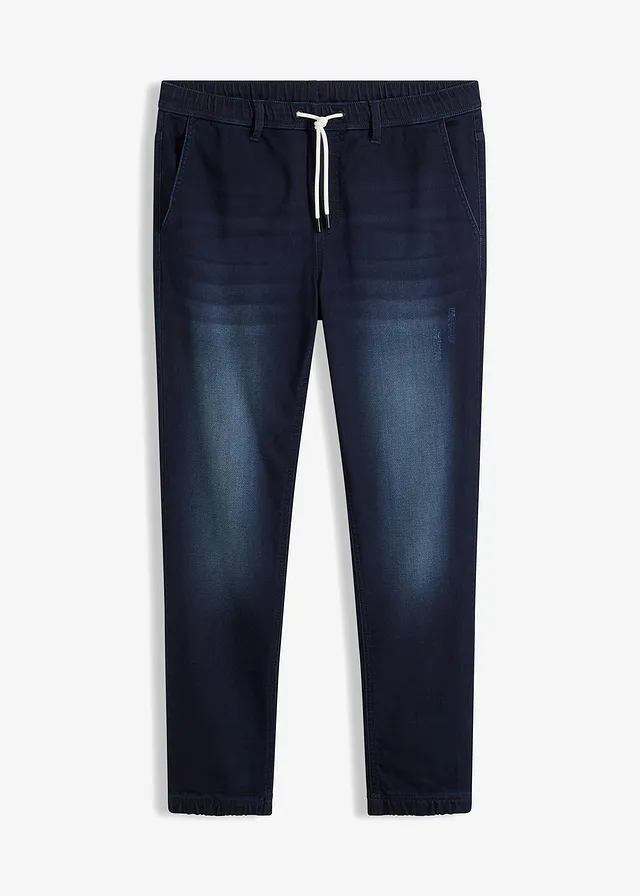 Jean-jogging regular à taille élastiquée, droit, Couleur: bleu foncé denim