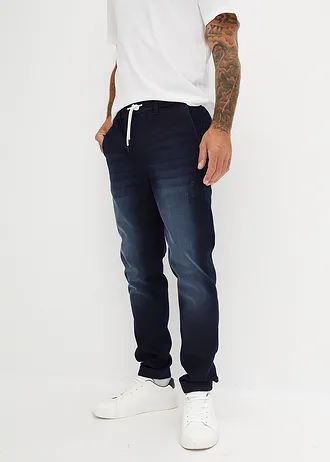 Joggery jeansowe z gumką w talii, regular fit, prosta nogawka • granatowy denim • sklep bonprix