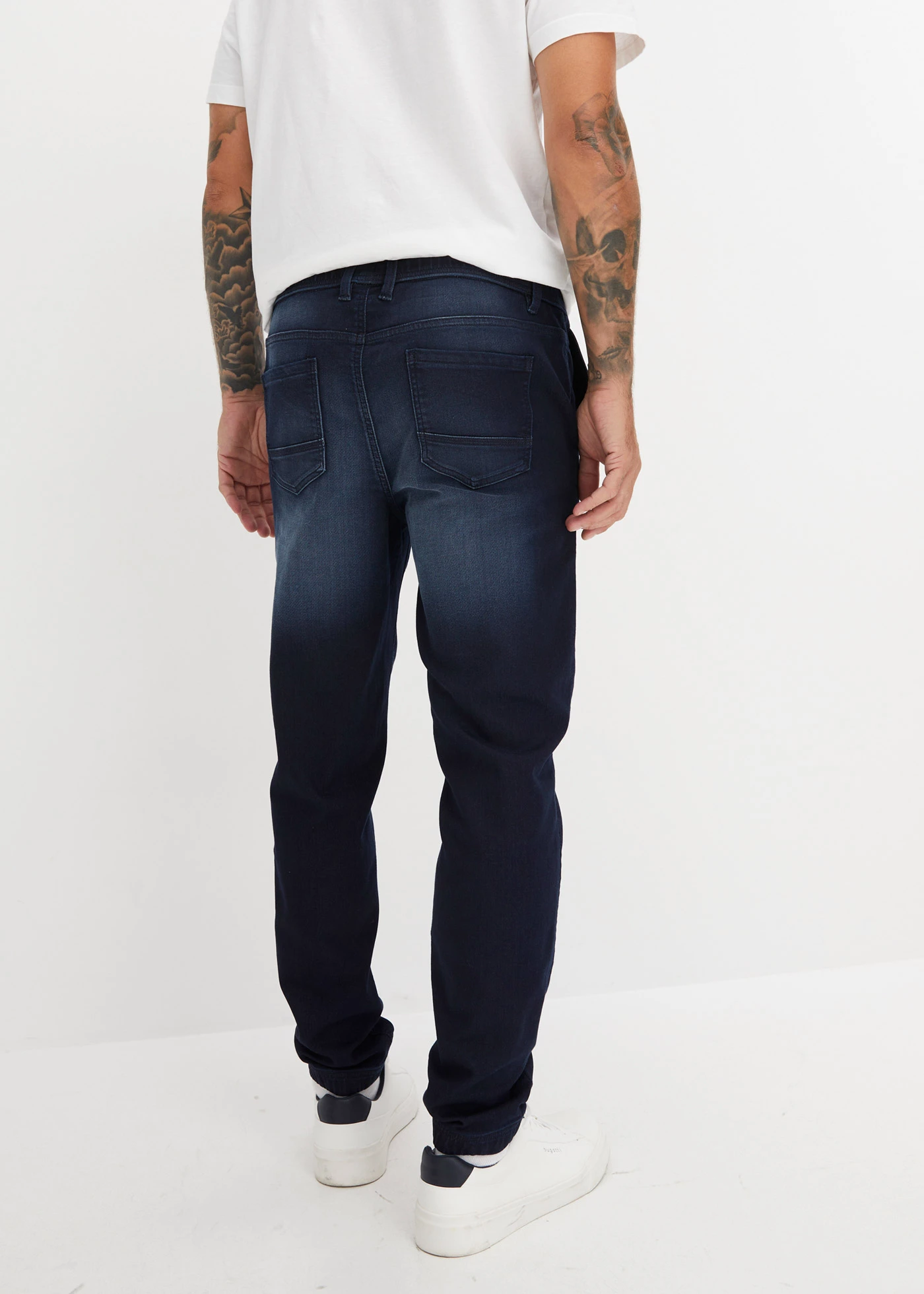 Regular fit jogging jeans met elastische tailleband, straight • donkerblauw denim • bonprix online shop