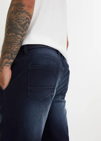 Joggery jeansowe z gumką w talii, regular fit, prosta nogawka • granatowy denim • sklep bonprix