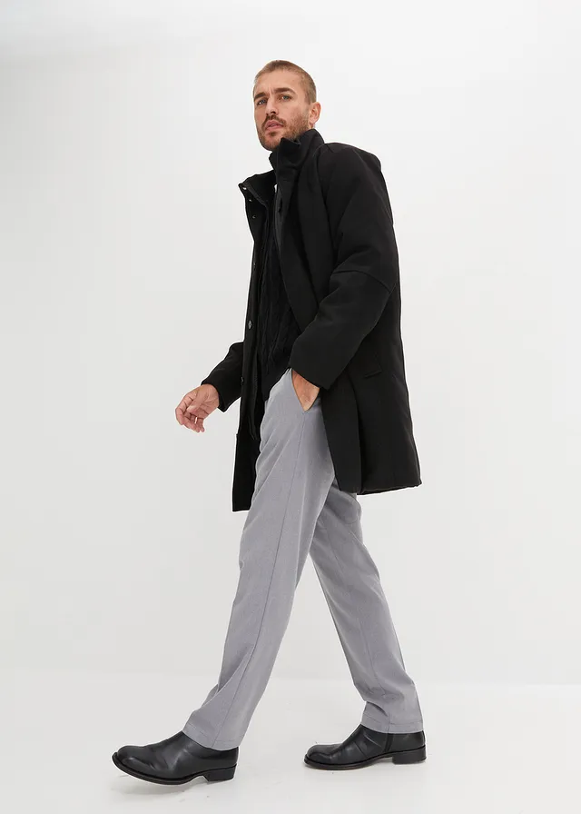 Korte coat met windvanger, Kleur: zwart