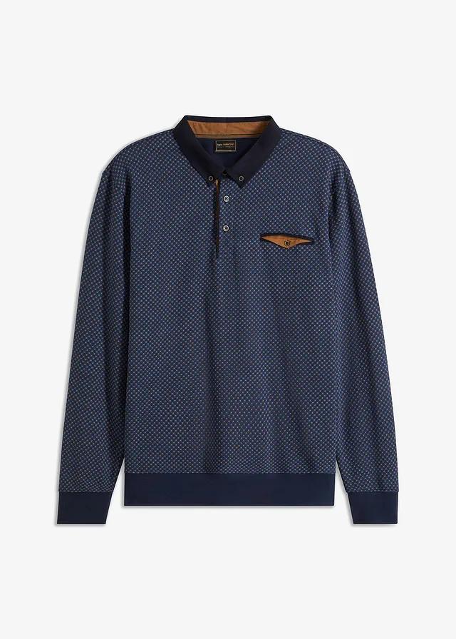 Sweater van biologisch katoen met polokraag • donkerblauw grafische print • bonprix online shop