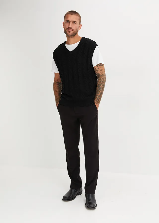 Regular fit chino met scherpe vouw, straight, Kleur: zwart
