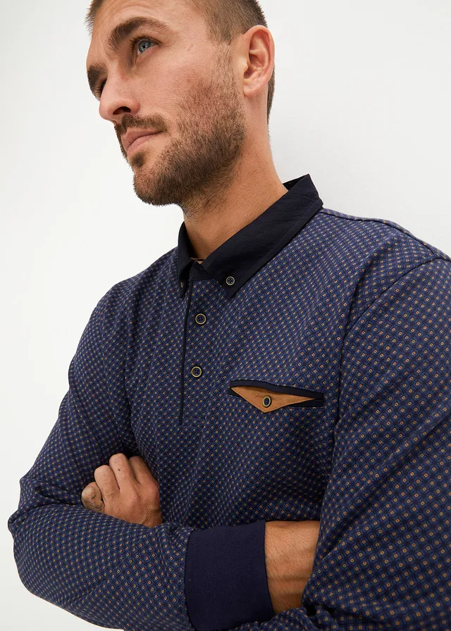 Elegante sweater met polokraag • donkerblauw grafische print • product-page.page-title-suffix