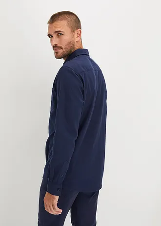 Flanelová košile z čisté bavlny, dlouhý rukáv, barva: tmavě modrá