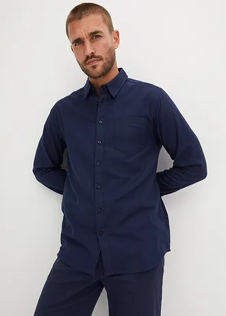 Flanelová košile z čisté bavlny, dlouhý rukáv • tmavě modrá • bonprix obchod