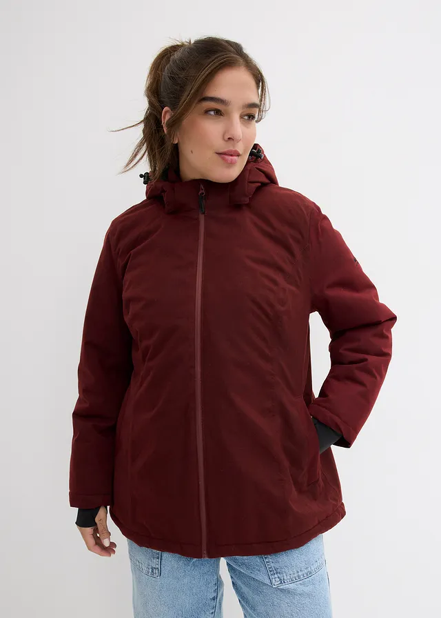 Waterdichte outdoor jas in layerlook, Kleur: kastanjerood