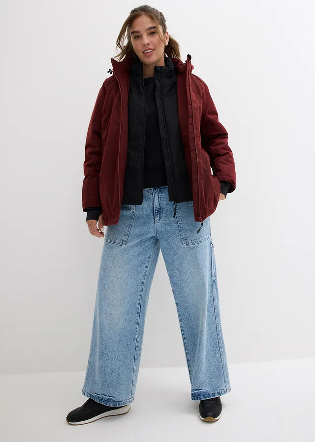 Waterdichte outdoor jas in layerlook, Kleur: kastanjerood