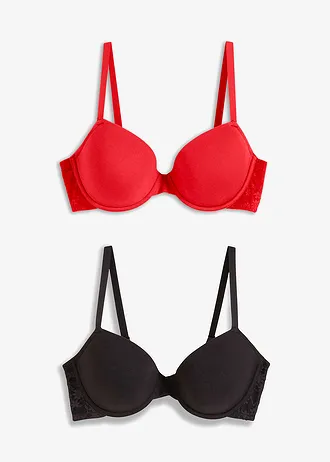 Voorgevormde beugel bh met biologisch katoen (set van 2) • aardbeirood+zwart • bonprix online shop