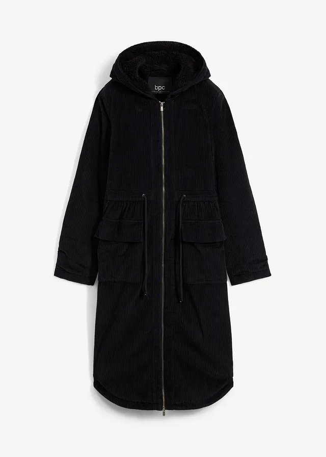 Manteau en velours côtelé 100% coton avec capuche doublée sherpa