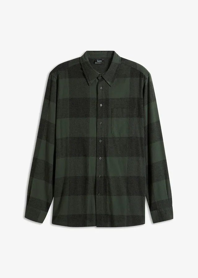 Chemise manches longues en douce flanelle • olive carreaux • Boutique bonprix