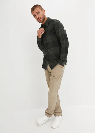 Flanellen overhemd met lange mouwen van zacht katoen • olijfgroen geruit • bonprix online shop