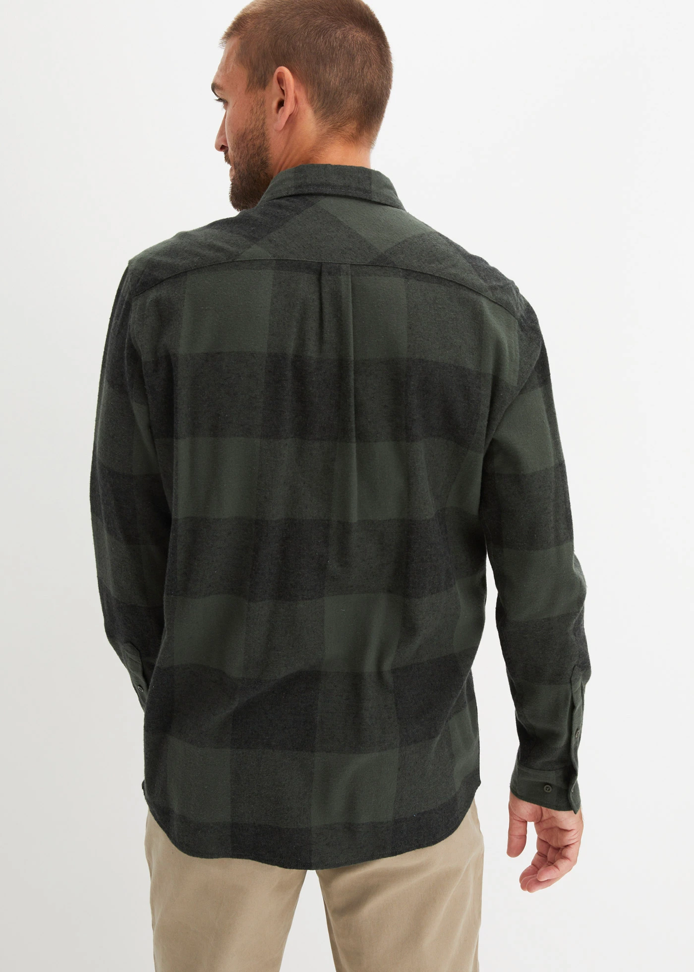 Flanellen overhemd met lange mouwen van zacht katoen • olijfgroen geruit • bonprix online shop