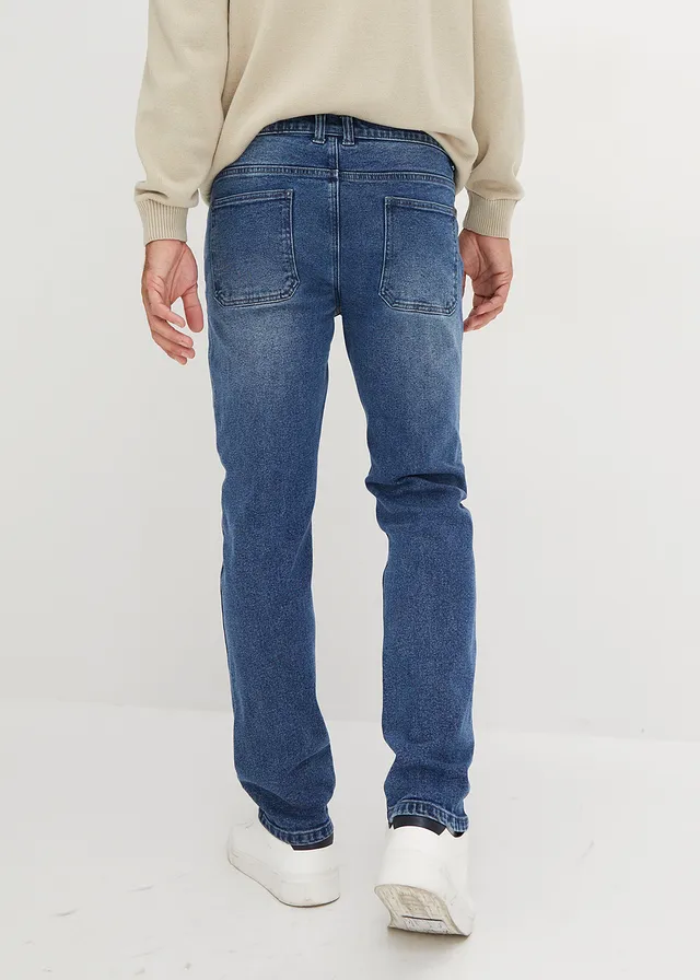 Jean droit extensible en denim épais, Regular, Couleur: bleu denim