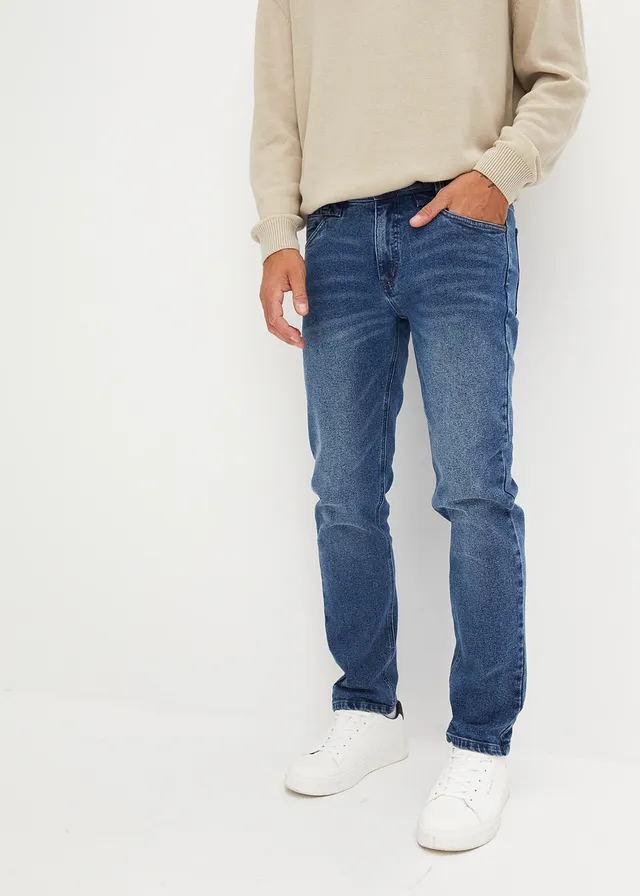 Jean droit extensible en denim épais, Regular, Couleur: bleu denim