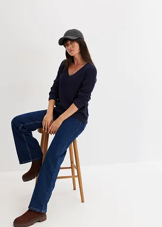 Žebrovaný svetr z čisté bavlny • tmavě modrá • bonprix obchod