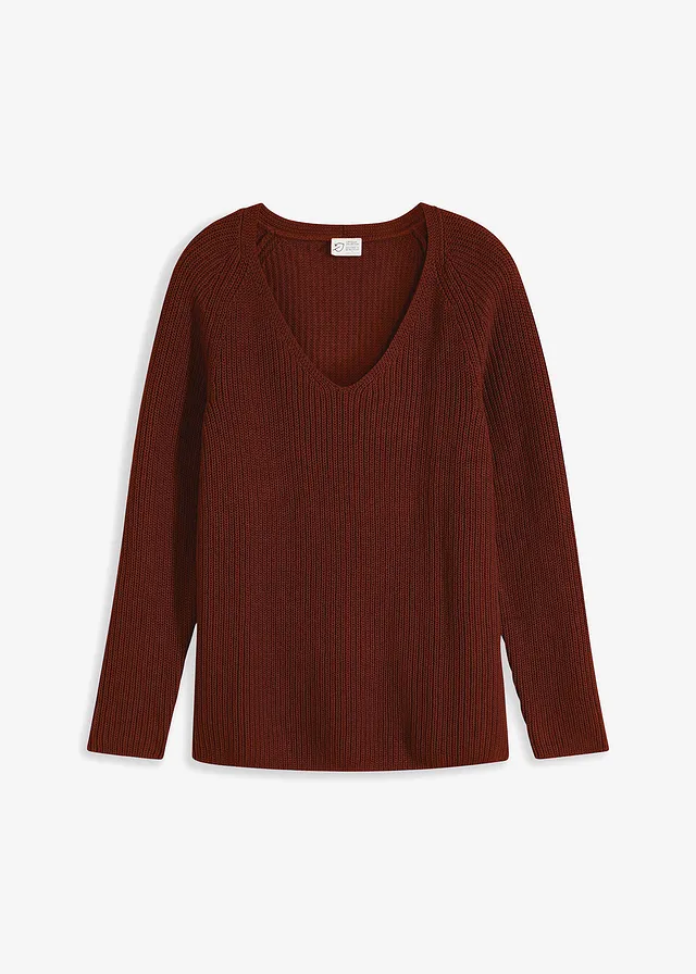 Pull côtelé 100% coton, Couleur: acajou