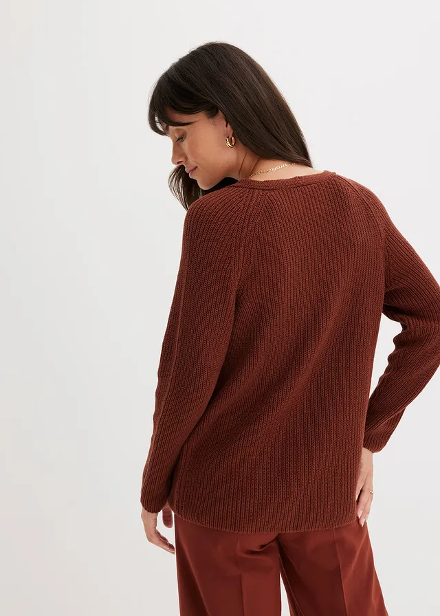 Pull côtelé 100% coton, Couleur: acajou
