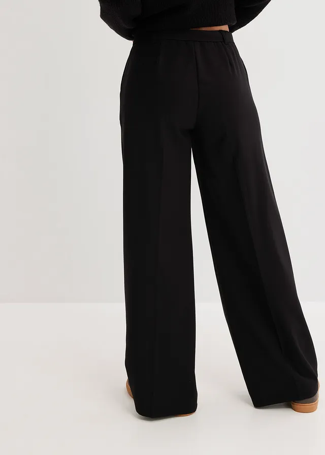 Pantalon à pinces en viscose mélangée, Couleur: noir