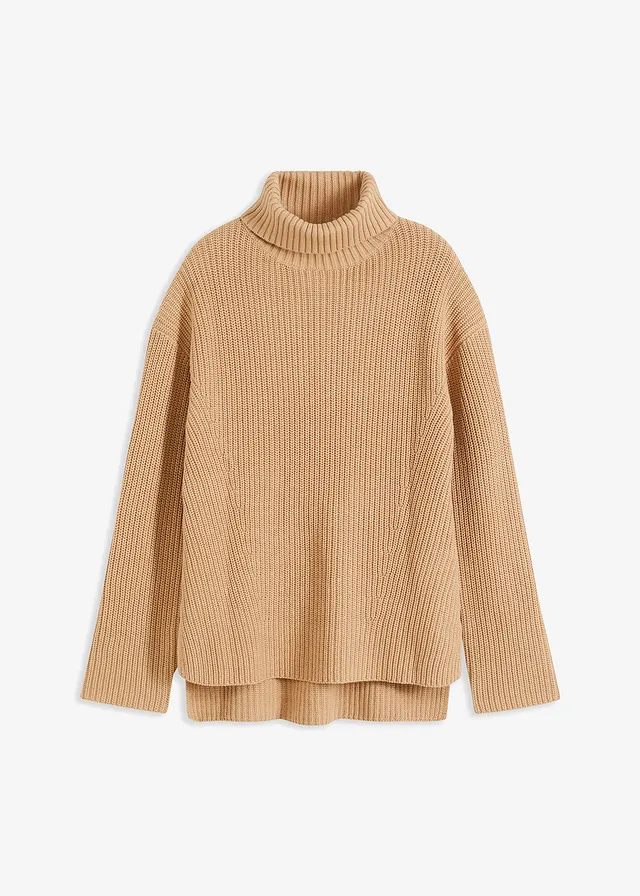 Pull col roulé 100% coton, Couleur: latte macchiato