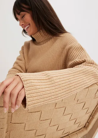 Svetr s rolákovým límcem, z čisté bavlny • bílá káva • bonprix obchod