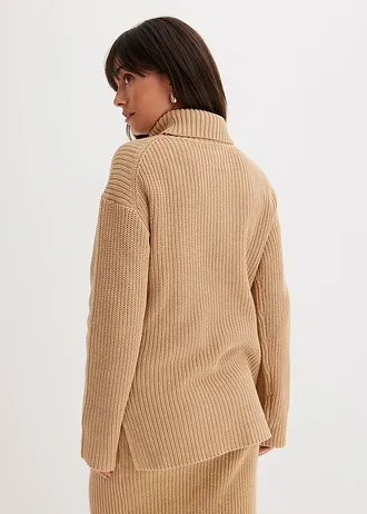 Svetr s rolákovým límcem, z čisté bavlny, barva: bílá káva