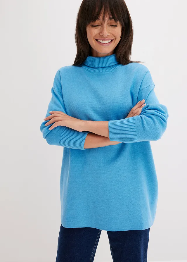 Pull côtelé 100% coton, Couleur: bleu brillant
